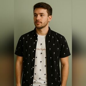 Denim & Flower Ricky Singh Palm Tree Button Down Shirt & Tee Set Men's Small